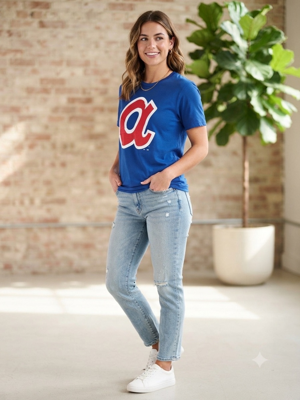 Fanatics Royal Blue Short-Sleeve Graphic Tee with Red Logo